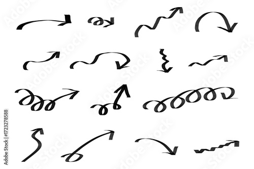 Hand Drawn Black Arrows Transparent PNG Set