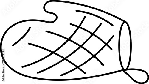 Oven mitt illustration in black and white with crisscross pattern design