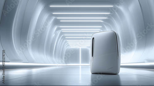 Fototapeta Naklejka Na Ścianę i Meble -  Futuristic tunnel with glowing lights and object