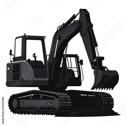 Black construction excavator illustration