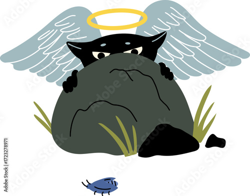 Angel Demon Hiding Behind Rock