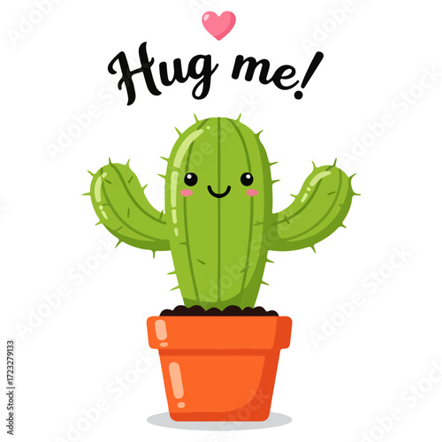 Cute cartoon cactus in a pot wants a hug.