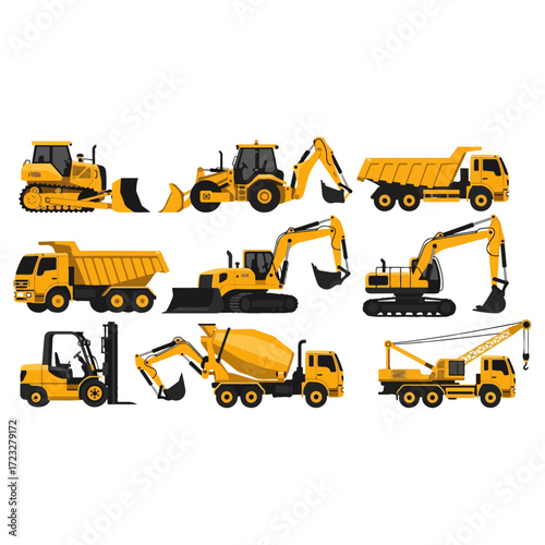 Construction Vehicles - A Variety of Heavy Machinery in Yellow.