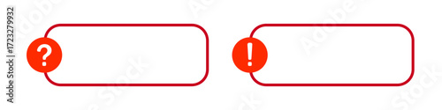Red question and exclamation mark frames on white background.