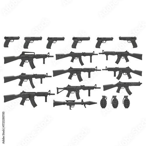 A comprehensive collection of modern military firearm silhouettes.