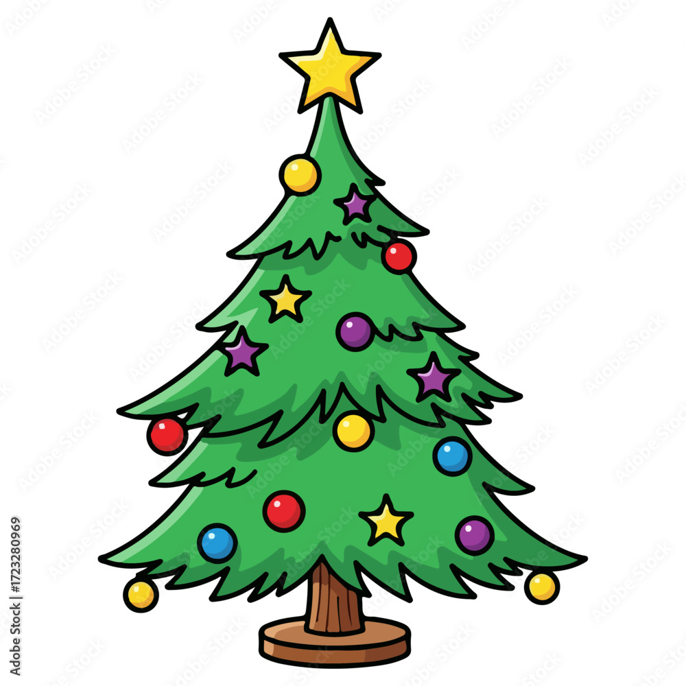 Fototapeta premium Christmas Tree Decorated with Ornaments and Star.
