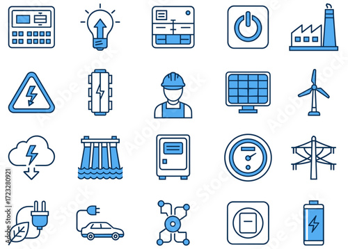 electricity board and Energy Icons Set – Power, Renewable, and Smart Grid Vector Collection