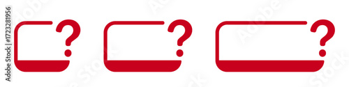 Red question mark symbols inside rounded frames on white background.
