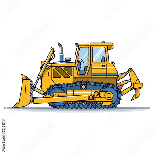 Detailed illustration of a yellow bulldozer on a construction site.