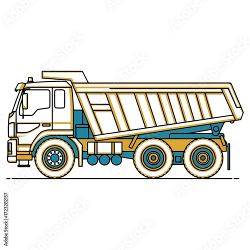 Dump truck side view illustration heavy machinery.