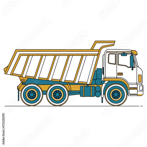 Dump truck side view illustration.