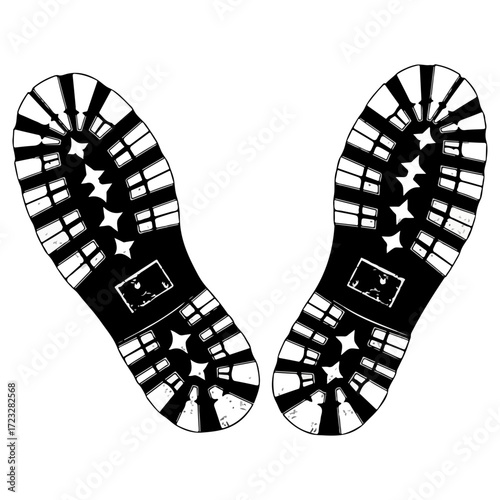 Footwear Sole Prints - Detailed Black and White Shoe Bottoms.