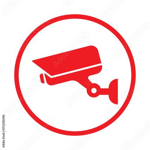 Security camera red icon, video surveillance, cctv sign. Surveillance camera,monitoring, safety home protection system. Fixed CCTV, Security Camera Icon Vector Template Illustration Design.