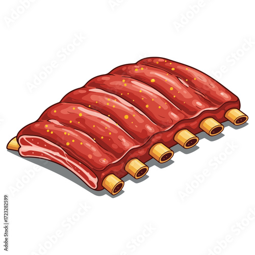 Illustrated raw rack of pork ribs with bones.
