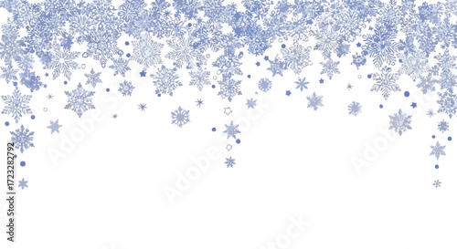 Blue snowflakes falling from the top of the image, creating a wintery, festive border.