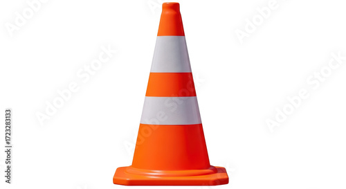 Tableau sur toile Isolated orange traffic cone with white stripes used for safety on roads and hig