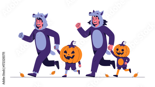 Halloween Family Fun: A joyful Halloween gathering featuring family members adorned in festive, colorful costumes and engaging in playful activities to celebrate the autumn holiday.