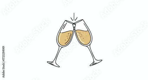 Clinking champagne glasses celebrating joy and prosperity with effervescent bubbles and festive spirit