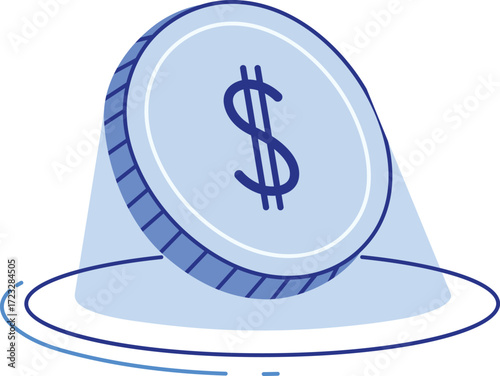 Blue dollar coin illustration with abstract light effect money currency