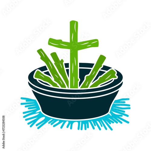 Palo Mayombe Nganga Cauldron Vector Illustration Palo Mayombe Nganga cauldron with sticks and bones forming a cross inside
