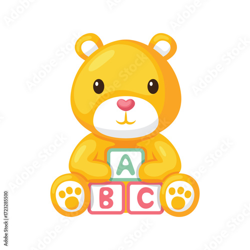 Cute cartoon teddy bear holding alphabet blocks