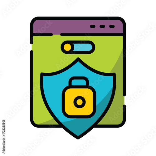 Cybersecurity icon web page with shield and lock