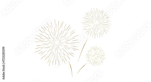Elegant golden fireworks exploding against a white background - perfect for celebrations, New Year's Eve, and festive designs