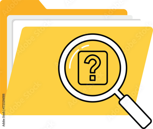Yellow folder with magnifying glass over question mark icon document search