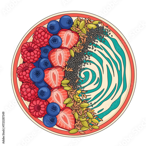 Delicious and Nutritious Smoothie Bowl A Colorful Blend of Fresh Berries and Seeds