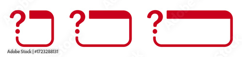 Red question mark symbols in varied rounded frames.