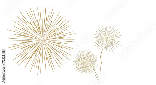 Elegant gold burst explosions on white background celebrate success, holidays, and special events with dynamic flair