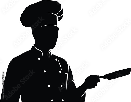 Chef silhouette holding knife professional kitchen uniform standing vector