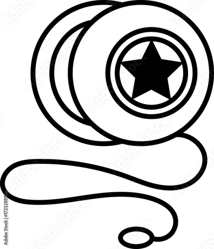Monochrome Yo-yo Illustration with Star Design, a Vintage Toy Representation