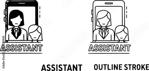 Assistant icon in filled, thin line, outline and stroke style. Vector illustration of two colored and black assistant vector icons 