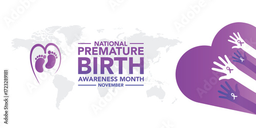 Premature birth awareness month is observed every year in November. November is national prematurity awareness month. Vector template for banner, greeting card, poster with background.
