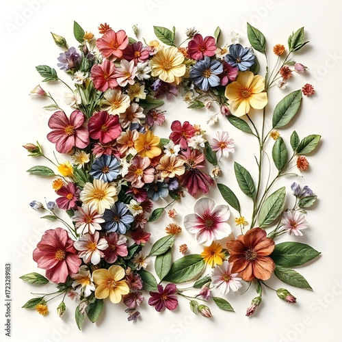 Letter F made of real natural flowers and leaves. Flower font concept, Spring, summer flowers

