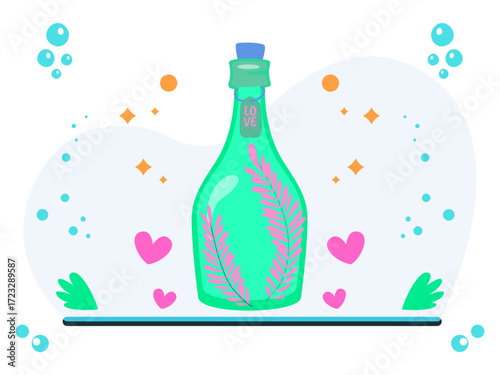 Message In Bottle Concept Illustration Vector Style