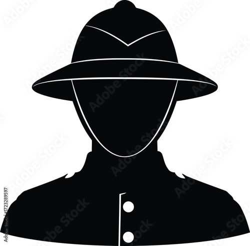Vintage explorer silhouette icon retro safari hat adventurer concept vector