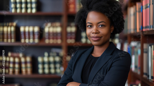 A female lawyer, barrister or solicitor woman with law books concept