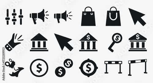 Collection of business and finance icons.