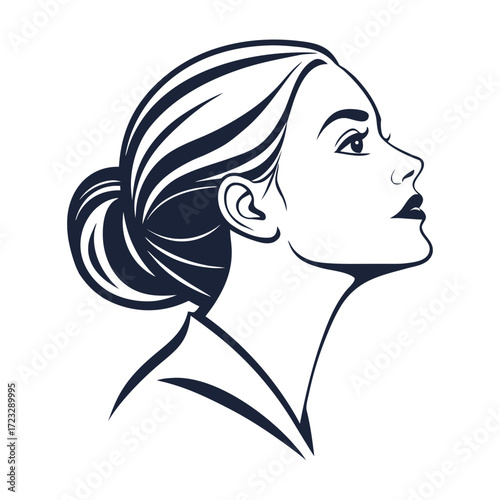 Elegant woman profile portrait line art beauty fashion female style