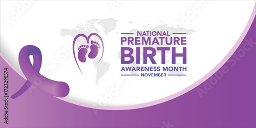 Premature birth awareness month is observed every year in November. November is national prematurity awareness month. Vector template for banner, greeting card, poster with background.