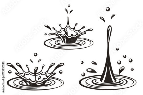 Dynamic water splash designs abstract liquid droplet collision art forms fluid motion