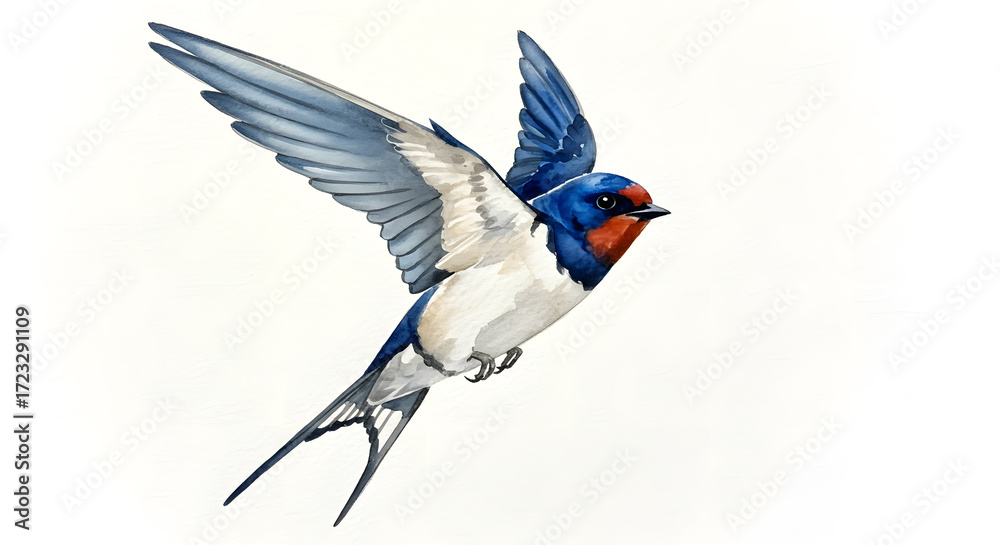 Obraz premium Elegant watercolor painting of a vibrant swallow in graceful flight, perfect for nature lovers and adding a touch of beauty to any project