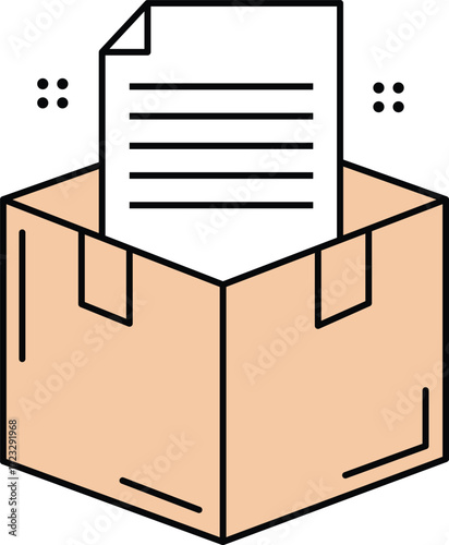 Open cardboard box with document and black dots open box shipping box