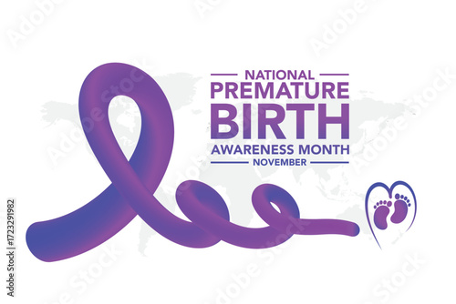 Premature birth awareness month is observed every year in November. November is national prematurity awareness month. Vector template for banner, greeting card, poster with background.