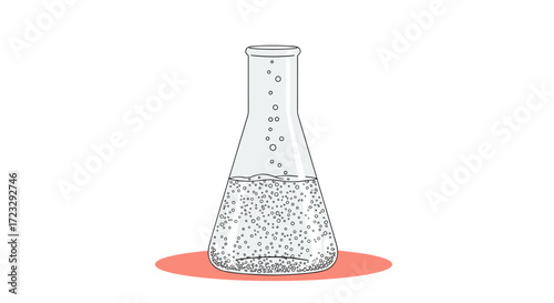 Bubbling liquid in a laboratory flask with a red base.