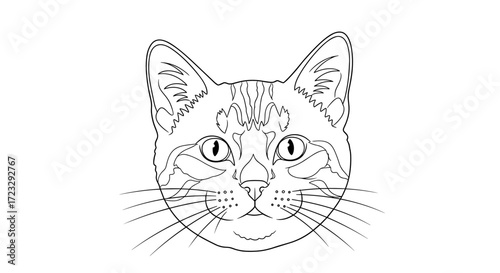 Detailed Line Drawing of a Tabby Cats Face.
