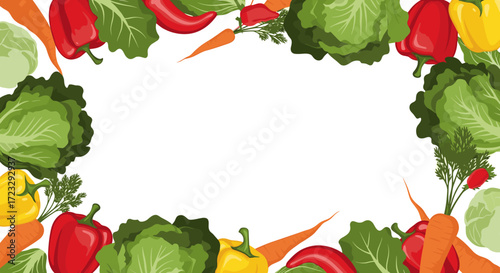 Fresh Vegetable Border Frame with Lettuce Peppers and Carrots.