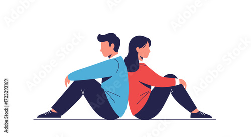 Couple sitting back to back looking sad.
